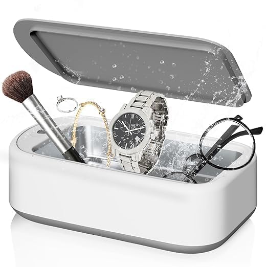 Ultrasonic Jewelry Cleaner Ring Machine Cleaning 46KHz Portable Glasses Watch Device Denture Professional Home for Rings Compact Electric Eyeglass Small Multi Purpose 350ML (Jewelry Cleaner)-image-44