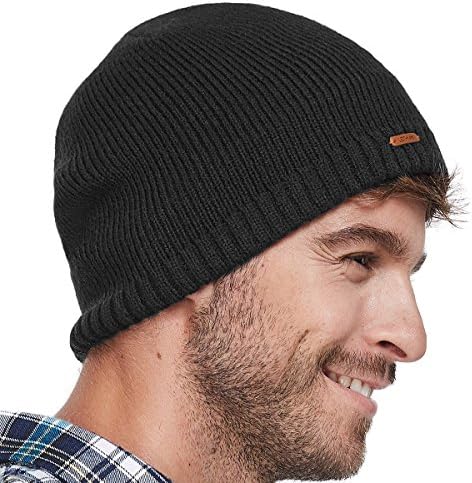 LETHMIK Fleece Lined Beanie Hat Mens Winter Solid Color Warm Knit Ski Skull Cap Black