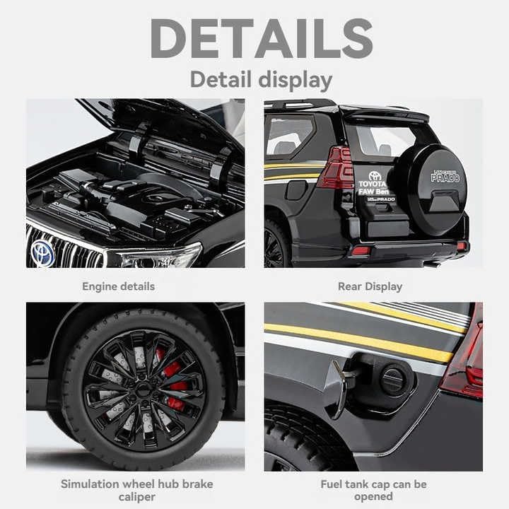 Image of Model Car Exclusive Alloy Metal Pull Back Die-cast Car Metal Pullback Toy car with Openable Doors & Light Music Best Gifts Toys Kids (1:18 Scale Toyota Land Cruiser Prado - White)