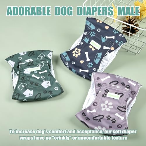 Image of wegreeco Washable Male Dog Belly Band (Stylish Pattern) - Pack of 3 - Dog Diapers Male - Washable Male Dog Belly Wrap (Bones & Footprints, X-Small)