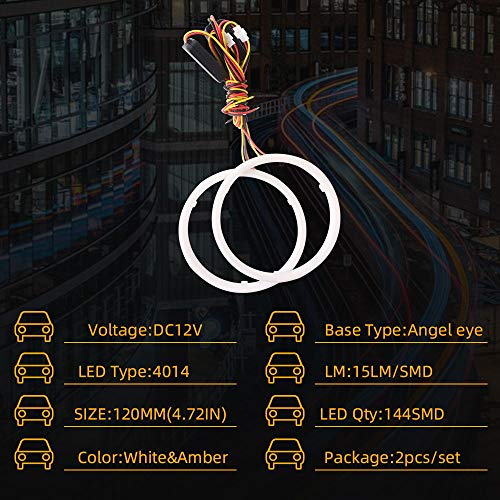 Qasim 1-Pair 120Mm White+Amber Switchback 144Smd 4014 Led Halo Ring Angel Eyes Fog Warning Lights 12V #TOP1