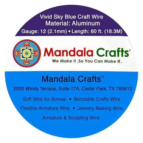 Image of Mandala Crafts 12 Gauge Vivid Sky Blue Anodized Aluminum Craft Wire, 60 FT | Colored, Flexible, Bendable, for Bonsai, Armature, Sculpting, Wire Wrapping, Jewelry Making, Weather & Tarnish Resistant