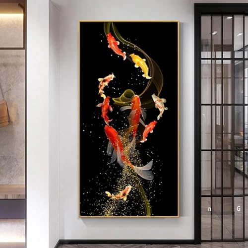 Cadre carpe koi dore grand format pour habiller un grand mur vide