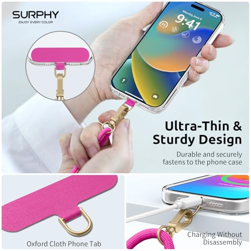 Image of SURPHY Phone Lanyard Crossbody, Phone Strap Crossbody with 2 Tether Tabs | Adjustable Cell Phone Lanyard, Anti Theft Phone Strap, Premium Metal Buckles, Universal Lanyard for Travel, Hot Pink