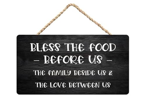 Bless The Food Before Us The Family Beside Us and The Love Between Us Wooden Hanging Sign 12X6 Inch - Dining Room & Home Porch Decor, Heartfelt Meal Blessing Art