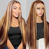 Btomar 30 Inch Ombre Lace Front Wig Human Hair Highlight 13x6 HD Straight Lace Front Wigs Human Hair Pre Plucked 180% Density Glueless 4/27 Colored Honey Blonde Lace Frontal Wigs for Women