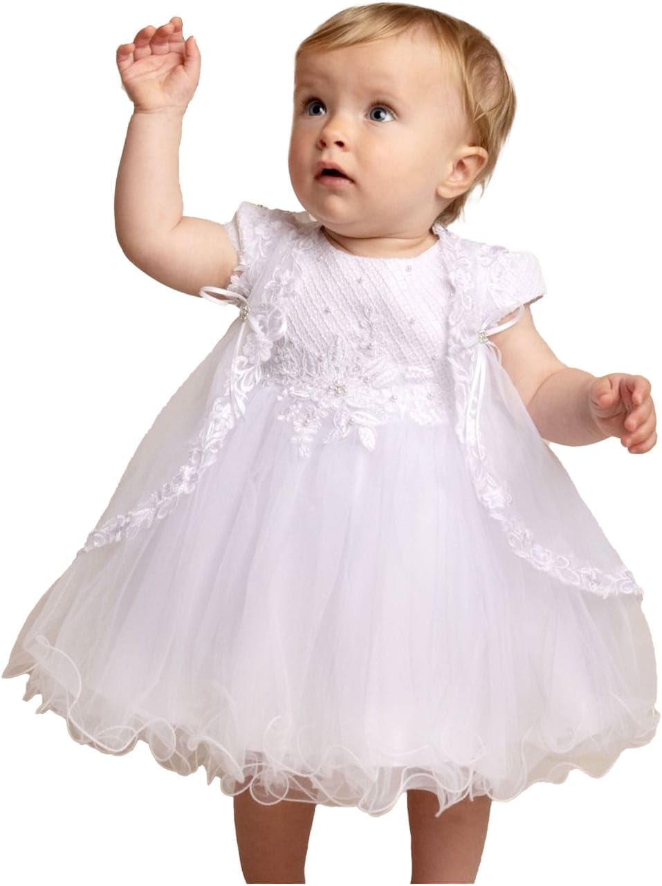Luxury Baby Girls White Floral Lace Christening Dress Set - Baptism Outfit 6-24 Months