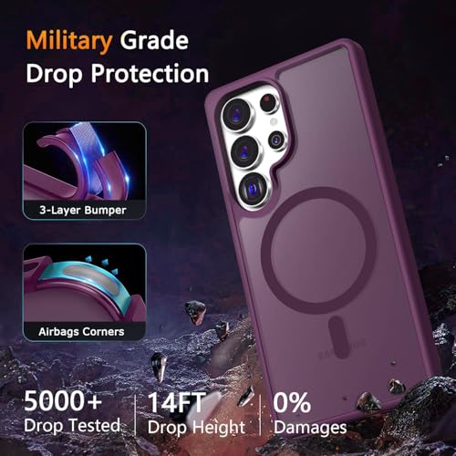 Image of Elzzi Magnetic Guard Designed for Samsung S25 Ultra Case Translucent Matte Hard PC + TPU Back Cover [Compatible with MagSafe] Anti-Scratch Phone Case (Wine Red)