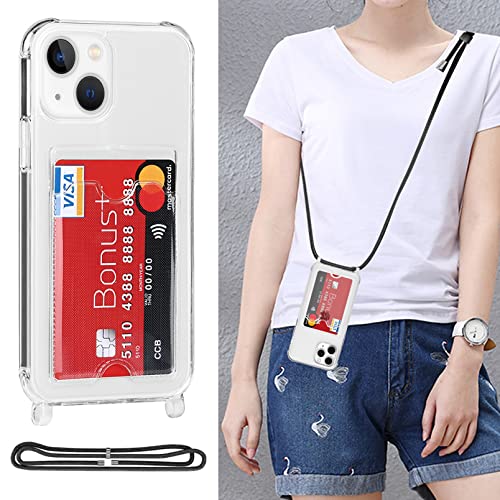 Jaorty Crossbody Wallet Phone Case For Iphone 13 With Card Holder,Cute Clear Tpu Soft Case With Adjustable Nylon Neck Lanyard Strap Iphone 13 Shockproof Protective Case For Womem & Men-Crystal Clear #TOP1