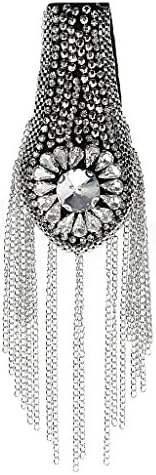 Lamdoo Rhinestone Handmade Fashion Tassel Chain Shoulder Board Badges Epaulet Pin On Silver