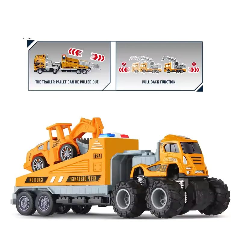 Image of 1:43 Die cast Alloy Engineering Excavator Truck with Friction Powered Construction Transport Truck Toys for Kids Boys Girls (Multicolor)
