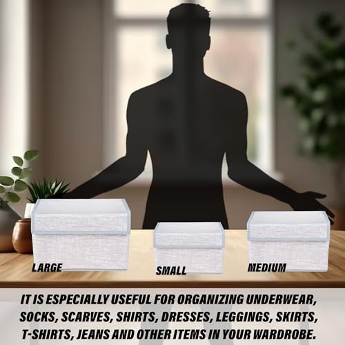 Image of Amazon Brand - Solimo Drawer Storage Box|Clothes Drawer Organizer With Handle|Transparent Lid With Velcro|Wardrobe Organizer|Gola-Print Storage Box|Small, Medium & Large (Pack Of 3, White), Non-Woven