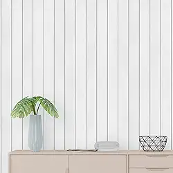 Papel de Parede Ripado Branco Para Quarto Para Sala Adesivo Lavável