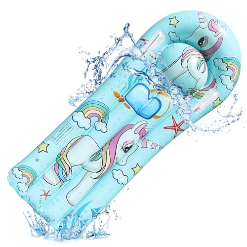 Hillylolly Bodyboard Kinder, Surfbrett Kinder Bodyboard, Schwimmbrett Kinder, Aufblasbares Bodyboard mit Griffen für Wasserrutschmatte, Wasserrutschbahn, Strand, Sprungbrett Pool-110*40cm (Einhorn)