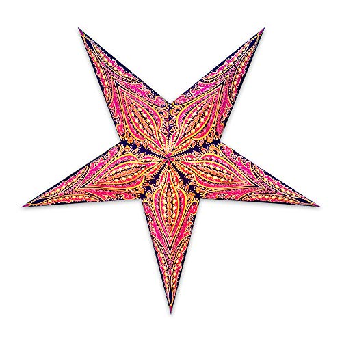 Image of GalaxyArts Paper Star Lanterns, 24 Inch Queen Blue Yellow 3D Light-Up 5-Pointed Hanging Lamp, Handcrafted Hollow Decoration for Christmas, Weddings, Holidays, Indoor Outdoor Home Decor (Medium)