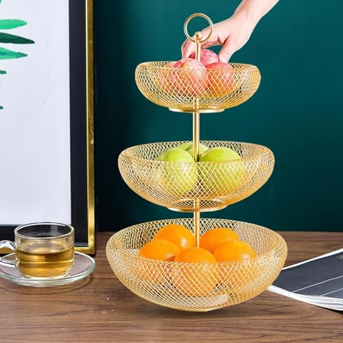 Cesta de frutas redonda y centro de mesa frutero de 3 niveles 6