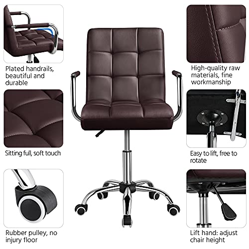 Yaheetech Office Desk Chair Pu Leather Mid-Back Task Chair Executive Chair Modern Adjustable Home Office Chair Swivel Chair With Smooth Casters Brown #TOP3