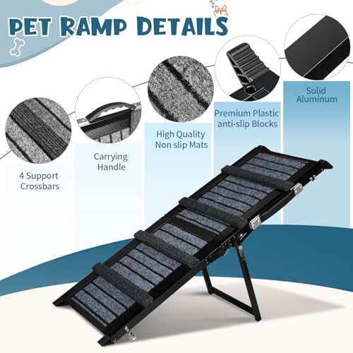 Upgraded Dog Ramp for Couch & Bed, Foldable Small Dog Ramp for Sofa Stairs, 4 Adjustable Height from 10'' to 20'', Aluminum Portable Stable Pet Steps with Non-Slip Pad, Up to 35 lbs by TNELTUEB - Image 3