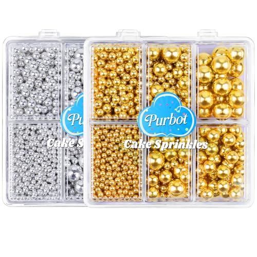 Image of Gold and Silver Pearl Sprinkle for Cake Decorating(2-Pack), 4 Sizes Sugar 9.2oz, Cupcake, Ice Cream, Donuts, Macaron Toppings Supplies (2mm, 4mm, 7mm, 1cm)