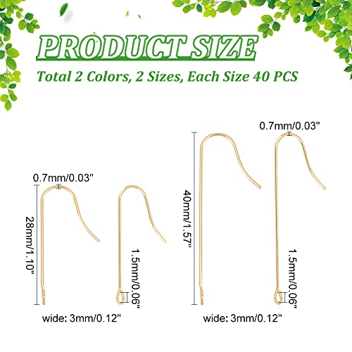 UNICRAFTALE 160Pcs 2 Size 2colors 316 Surgical Stainless Steel Earring Hooks GoldenEar Wire Hooks with Vertical Loops Pin 0.7mm French Fish Wire Earrings for Jewelry Making Hole 1.5mm - Image 3