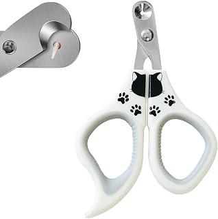 【正規品】SanMori 猫専用爪切り 合金鋼 2mm 丸穴 滑り止めグリップ 軽量コンパクト 初心者向け ストレスなくスパッと切れる 安全安心（白）