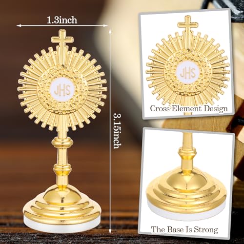 Image of Marsui 8 Pcs Standing Crucifix Mini Gold Cross with Base Metal Blessed Sacrament Catholic Monstrance 3.2 inch Jesus Christ Catholic Gift J-hs Cross Mini Table Decor for First Communion