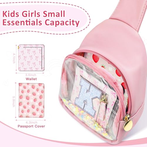 Image of COSHAYSOO Pink Toddler Little Girls Purse 2 3 4 5 6 7 Year Old Kids Sling Bag Initial Crossbody Crossover Clear Chest Pouch, First Dance Recital Cheer Choir Performance Gifts for Child Girl Letter K