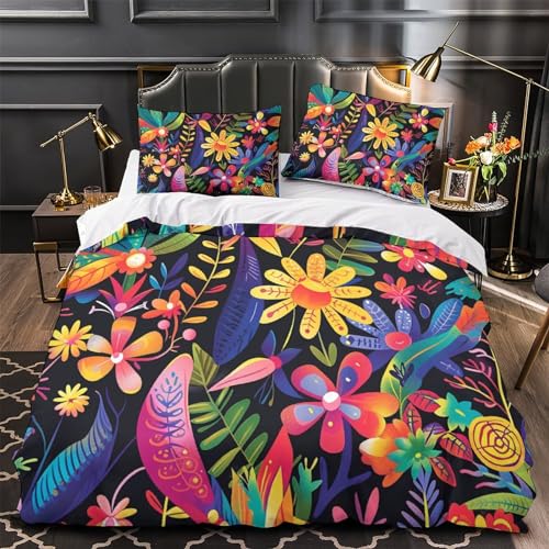 Housse de couette microfibre douce parure de lit florale 3D 260 x 220 cm