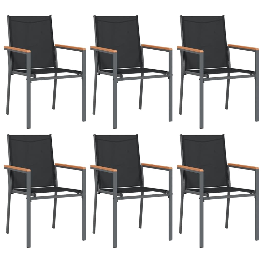 Chaises de jardin lot de 6 noir en textilène et acier au design épuré