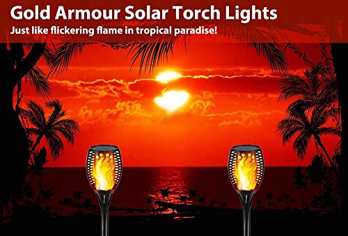 Gold Armour Solar Lights Outdoor - Flickering Flames Torch Lights Solar Light 42.9In Tall, Waterproof Dancing Flame Lighting 96 Led Dusk To Dawn Flickering Tiki Torches Outdoor Garden (4Pack) #TOP5