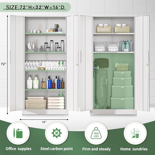 Image of Greenvelly Metal Garage Storage Cabinet,Steel Lockable Storage Cabinet with 2 Doors and 4 Adjustable Shelves,Tall Metal Cabinet Locking File Cabinet for Office,Home, Garage, Gym, School