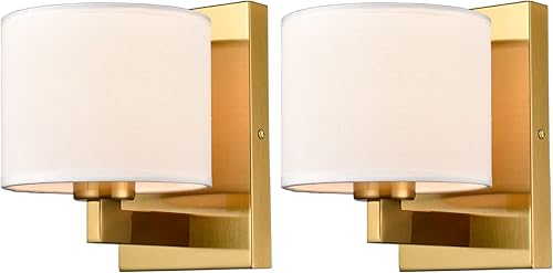 SAMTEEN Juego de dos apliques de pared dorados modernos de latón de mediados de siglo, con pantalla de tambor, lámpara de pared para dormitorio,