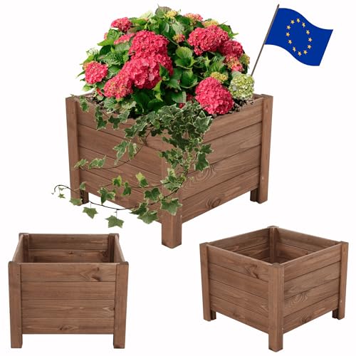 MODO24 Blumenkasten aus Kiefernholz, Pflanzkübel Holz, Hochbeet Blumentopf, Balkonkasten, Blumenkübel Outdoor Holzkiste für Garten Terrasse, Imprägniert Wetterfest, 31x40x40 cm, Farbe: Braun