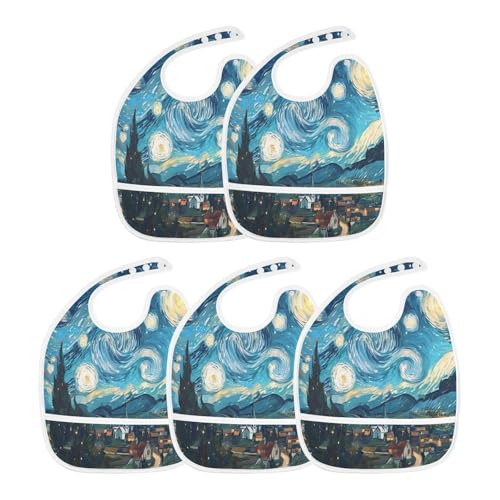 Baby Bibs for Boy and Girls 5 Pack Cotton Adjustable Newborn Bibs for Drooling & Teething, Van Gogh Art3