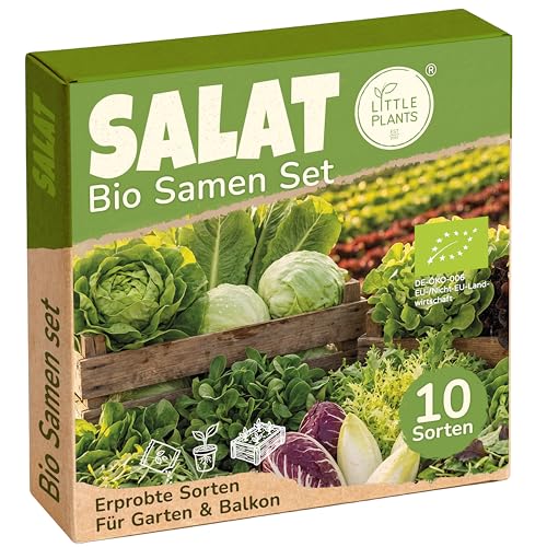 Bio Salatsamen Set - 10 Sorten Salat Samen, Saatgut für Garten Balkon Hochbeet und mehr - Pflanzensamen Set