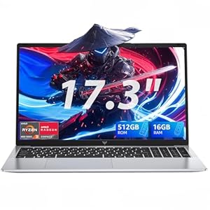 KAIGERR Portátil para juegos, AMD Ryzen 4300U de 17.3 pulgadas (4C/4T, procesador Intel Beat N100, hasta 3.7 GHz) 16 GB DDR4 RAM 512 GB SSD computadora comercial con cámara web, tipo C, batería de 62.7 Wh, KB numérico