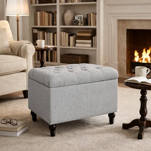 Image of HomePop 24 inch Button Tufted Storage Ottoman - Pewter Gray