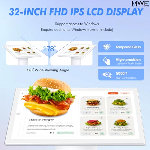 Image of MWE 32 Inch Touch-screen Self Service Kiosk, Floor Standing Digital Signage Display, FHD Information Kiosk, 2 Speakers, Interactive Display for Mall Navigation /Self-Ordering /Advertising /Retail Store