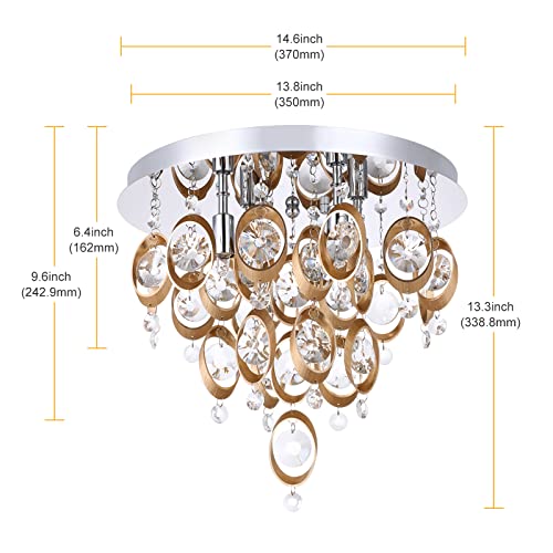 Luburs 4-Light Flush Mount Chandelier 3-Tier Semi-Flush Mount Ceiling Light Fixture Modern Crystal Copper Ceiling Lighting For Bedroom Bathroom Kitchen Hallway 4 G10 Bulbs #TOP4