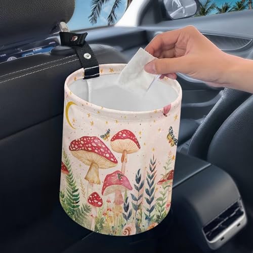 Image of Red Mushroom Butterfly Car Rubbish Bag Hanging Car Trash Bag with Leak Proof Inside Liner and Hanging Strap Road Trip Must Haves for Kids