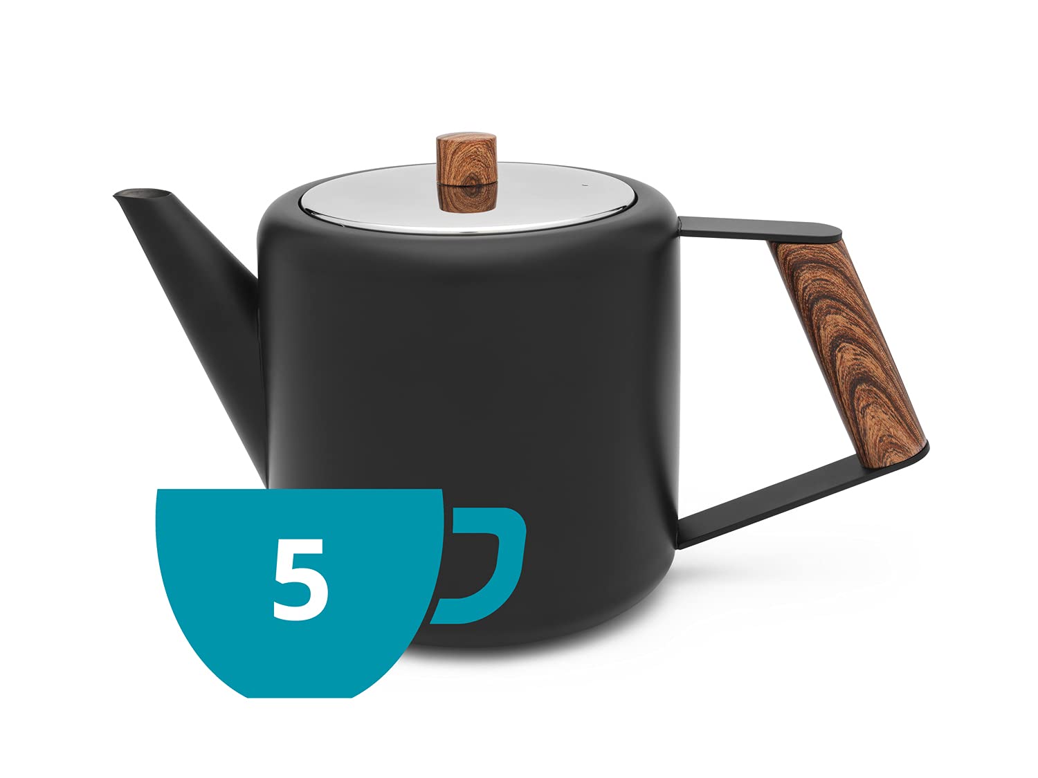 schwarze doppelwandige Edelstahl Teekanne 1.1. L & Holzgriff