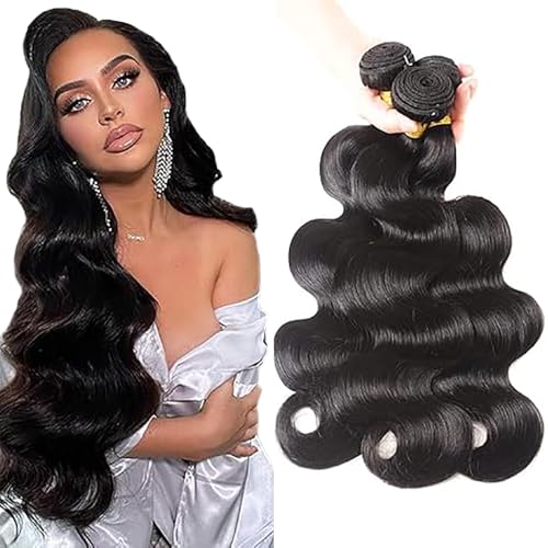 Shoaiye Human Hair Bundles Body Wave Tissage Naturel Cheveux Humain Unprocessed Remy en lot Meches Weave Extensions Double Weft Color #1B Natural Black for...