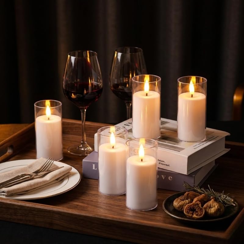 Image of JHY DESIGN Flameless Candles Set 4.5'' High Battery Operated Pillar LED Candles Taper for Home Wedding Party Birthday Decoration(Set of 6)