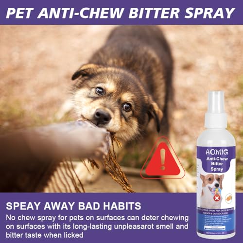 Aomig Fernhaltespray Hunde Knabberstopp für Hund Bitter Spray für Hunde Bitterspray Hundeabwehrspray Hundeschreck Fernhaltespray für Hunde Anti Kau und Lecken Spray für Möbel Kleidung Schuhen (200ml)