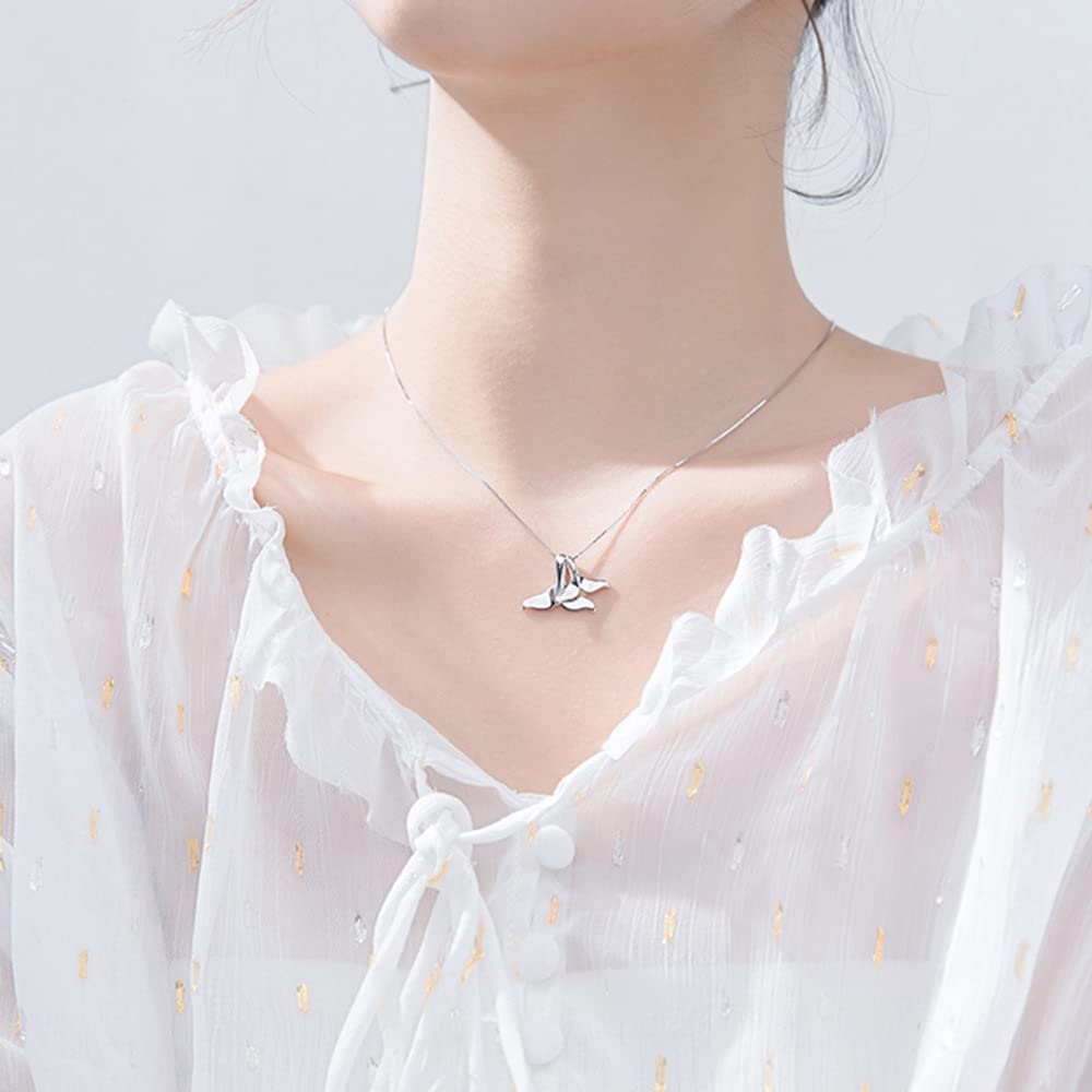 IMINI Collar de plata de ley con doble cola de sirena para mujeres, niñas y hombres, delicado colgante de cola de ballena pulida, cadena de 45,7 cm, plata de ley, Plata esterlina, Nuevo