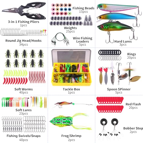 Kit de Señuelos para Pesca 140/234PCS con Alicates, Caja de Equipo de Pesca Incluida, Cebos Biónicos, Cucharillas, Anzuelos, Pesos para Agua Dulce y Salada para Hombres, Mujeres y Niños miniatura 4