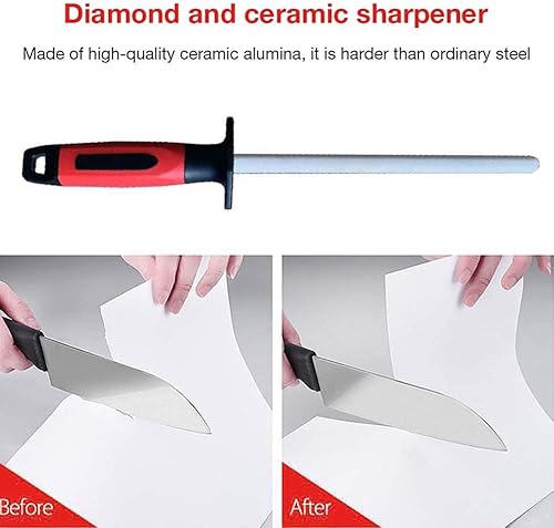 Miniatura 5 de Cuchillo de cerámica de 10 pulgadas, afilador de diamante de cerámica para cuchillos de acero inoxidable, varilla afiladora de cuchillos profesional
