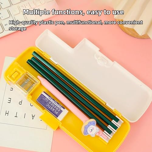 Image of Double Layer Pencil Case, Plastic Pencil Boxes with Pencil Sharpener, Cute Pen Box Organizer for Pencils, Erasers, Paper Clips, School Supplies, Best Birthday Gifts for Kids Teens(Orange)