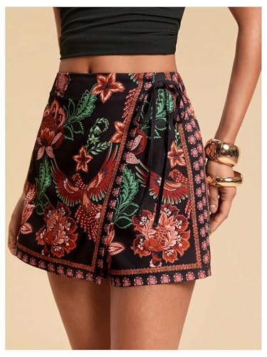 Image of SweatyRocks Women's Boho Mini Skirts Floral Shorts Tie Side Wrap Skorts