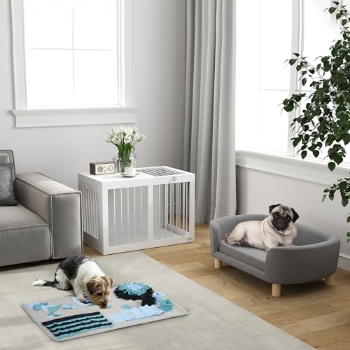 PawHut Hundekäfig für Zuhause, Hundehütte, Haustierkäfig für mittelgroße Hunde, Hundebox mit Türen, Hundehaus, Transportkäfig, Weiß, 80 x 50 x 56,5 cm